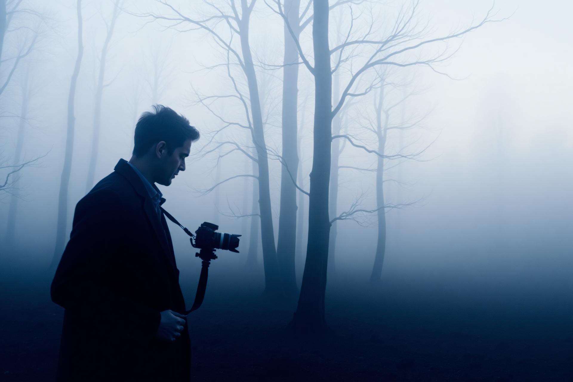 Cinematographer in foggy forest